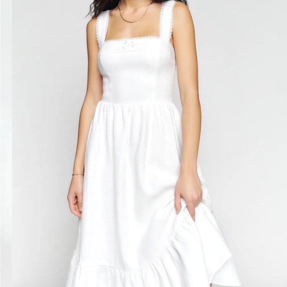 Reformation Rowen Linen Dress White - Size 0 - Picture 2 of 8